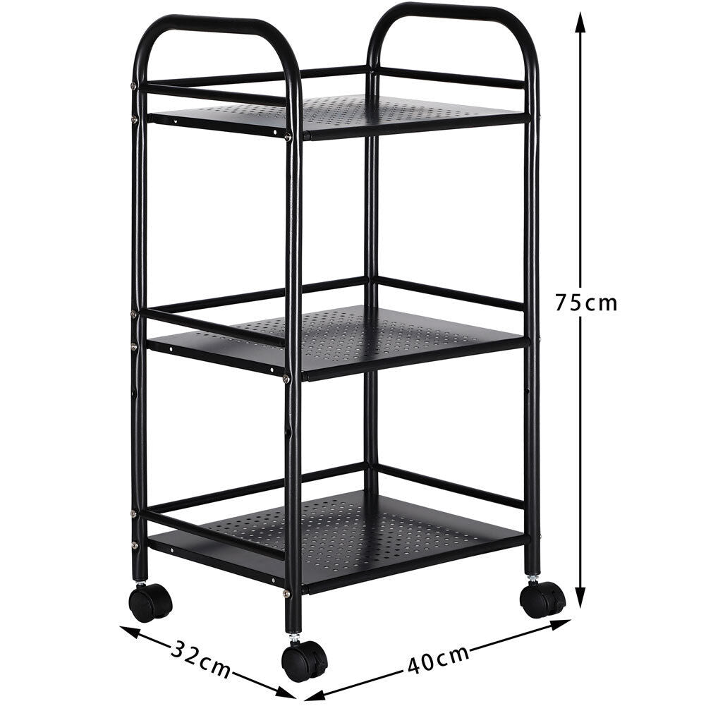 Carrello Estetista 3 Ripiani in Metallo Nero 4 Ruote Arredo Bagno Salvaspazio