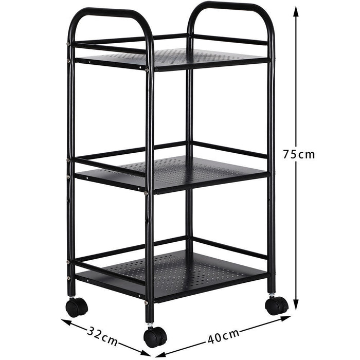 Carrello Estetista 3 Ripiani in Metallo Nero 4 Ruote Arredo Bagno Salvaspazio