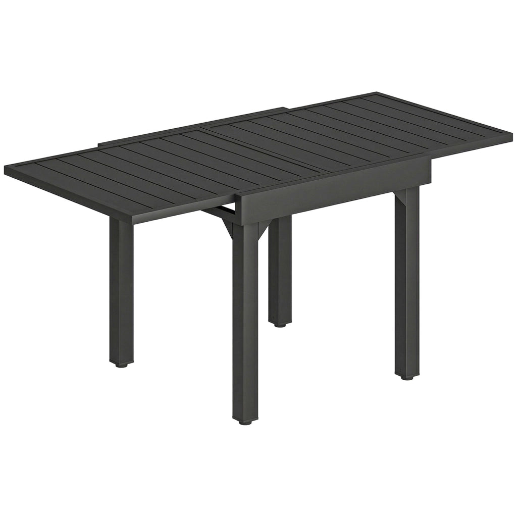 Tavolo da Giardino Allungabile 80-160x80x75 cm con Piano a Doghe in Alluminio e Acciaio Nero