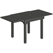 Tavolo da Giardino Allungabile 80-160x80x75 cm con Piano a Doghe in Alluminio e Acciaio Nero