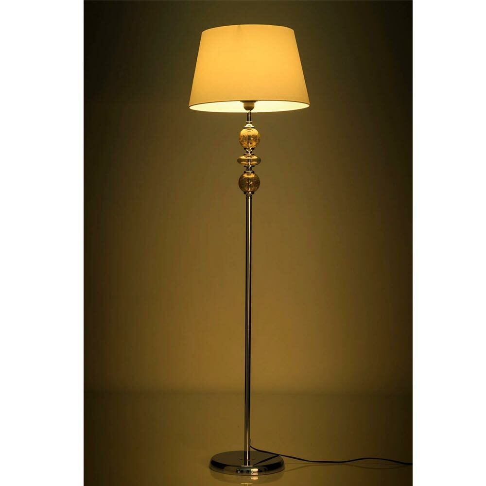 Lampada Piantana da Terra in Metallo Cristallo Tessuto Bianco Design Moderno