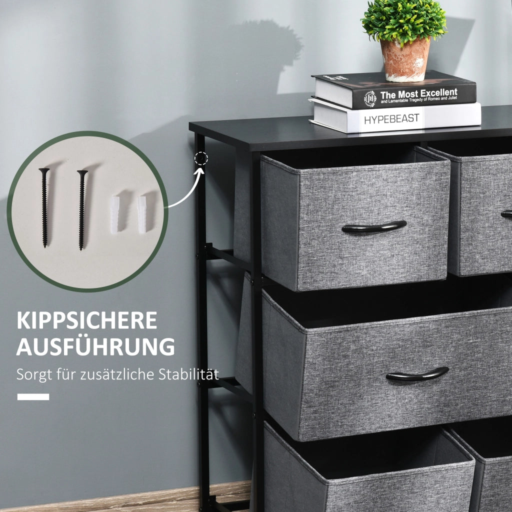 Cassettiera 8 Cassetti Tessuto Grigio con Cornice in Metallo ¨C Minimal ¨C 120x40x