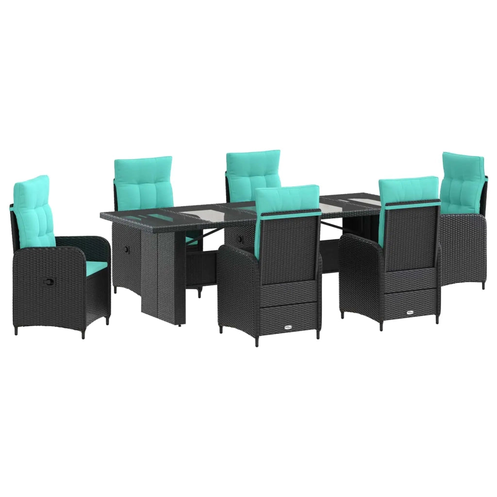 Set da pranzo per esterni 7 pz Nero e Turchese polyrattan 3422385