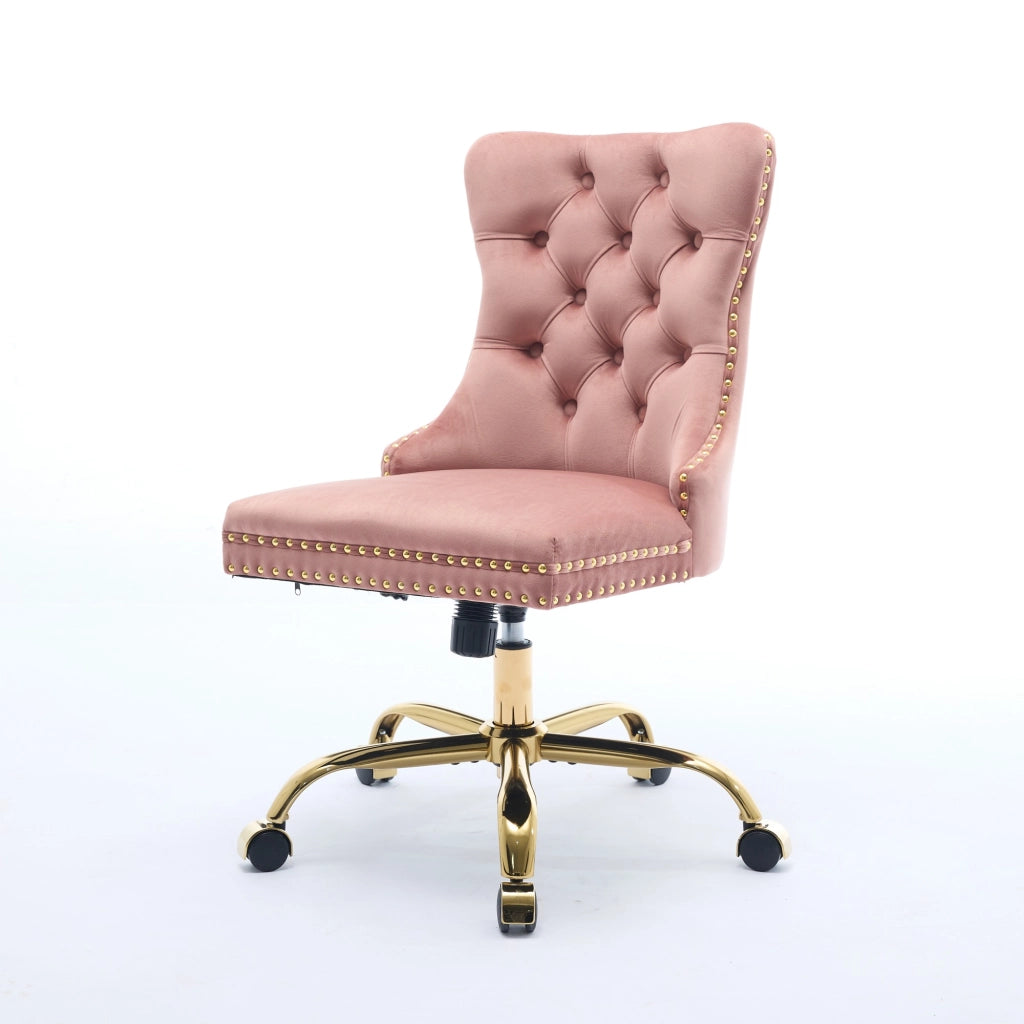 Poltrona da Ufficio Girevole in Velluto ¨C MINIMAL ¨C Rosa, Base in Metallo Dorato