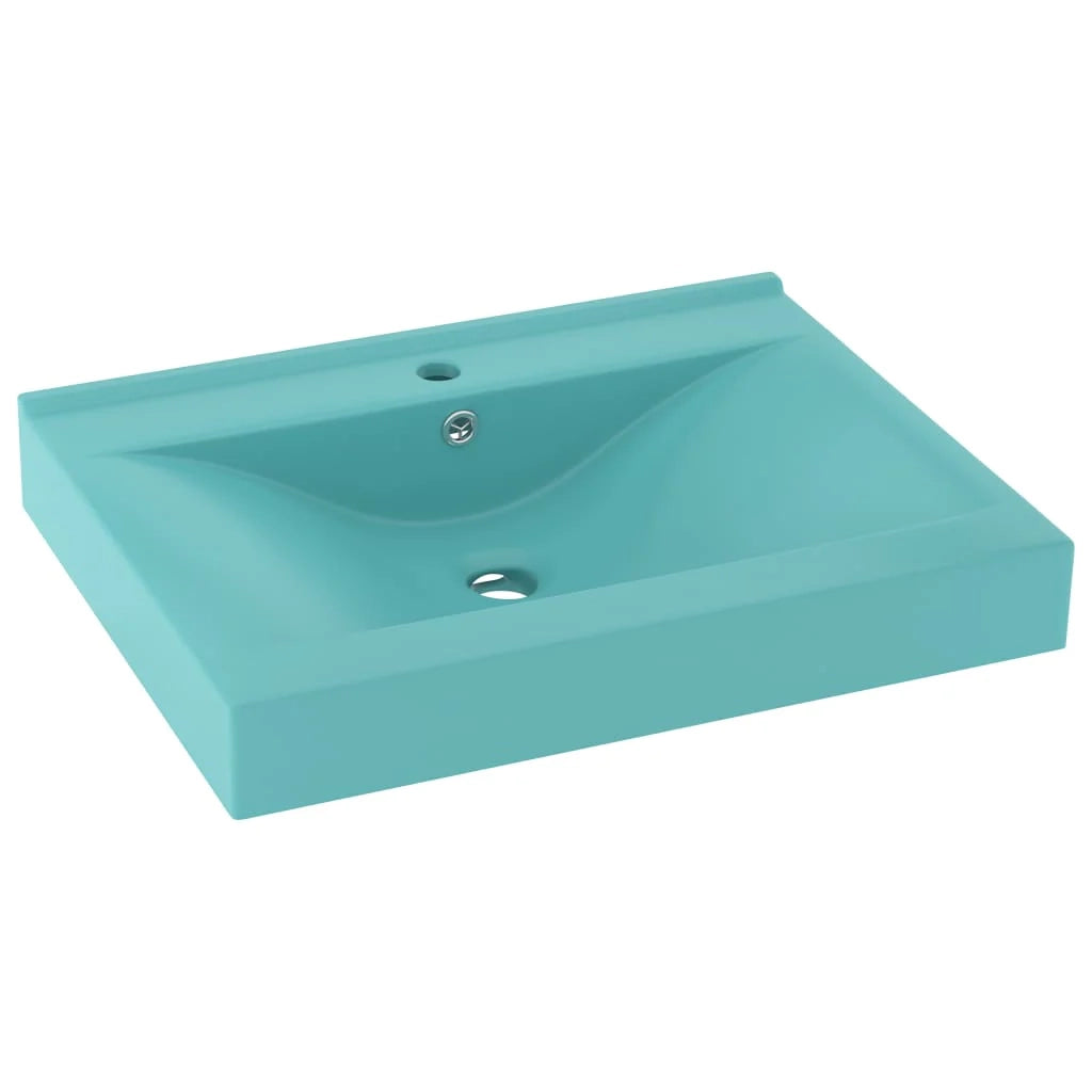 Lavabo con foro per rubinetto lavabo da appoggio lavabo da bagno cucina arredamento per la casa 60 x 46 cm ceramica verde chiaro opaco 02_0002766