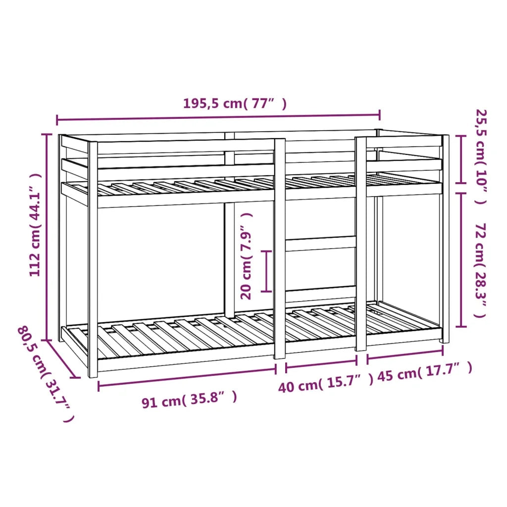 Letto singolo | Letto per adulti | Letto a Castello Bianco 75x190 cm in Legno Massello di Pino
