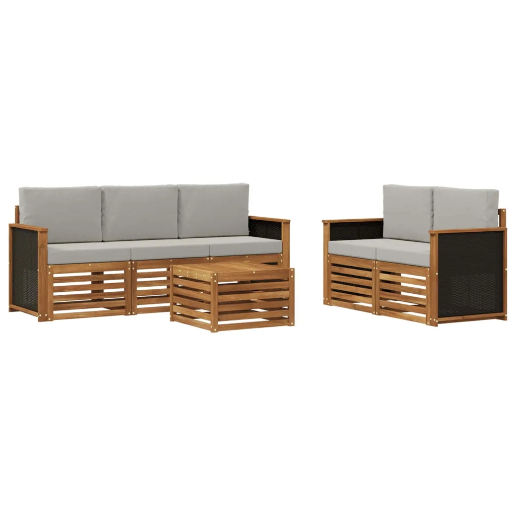 Set di divani da esterno 6 pz Naturale e Grigio Chiaro 3384012