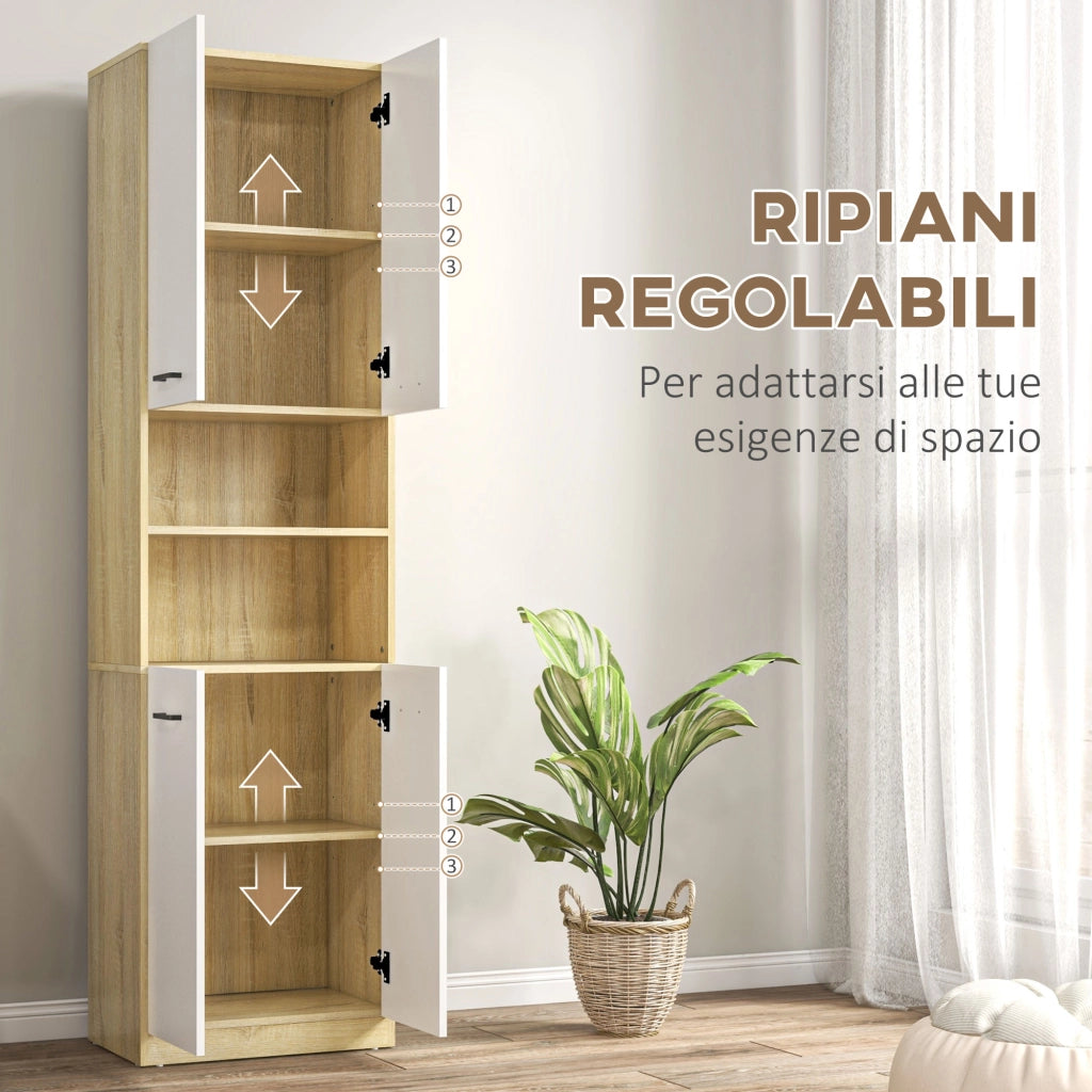 Mobile Bagno in Truciolato Bianco con 2 Armadietti con Ante e 2 Ripiani Aperti, 53x33.5x195.7 cm