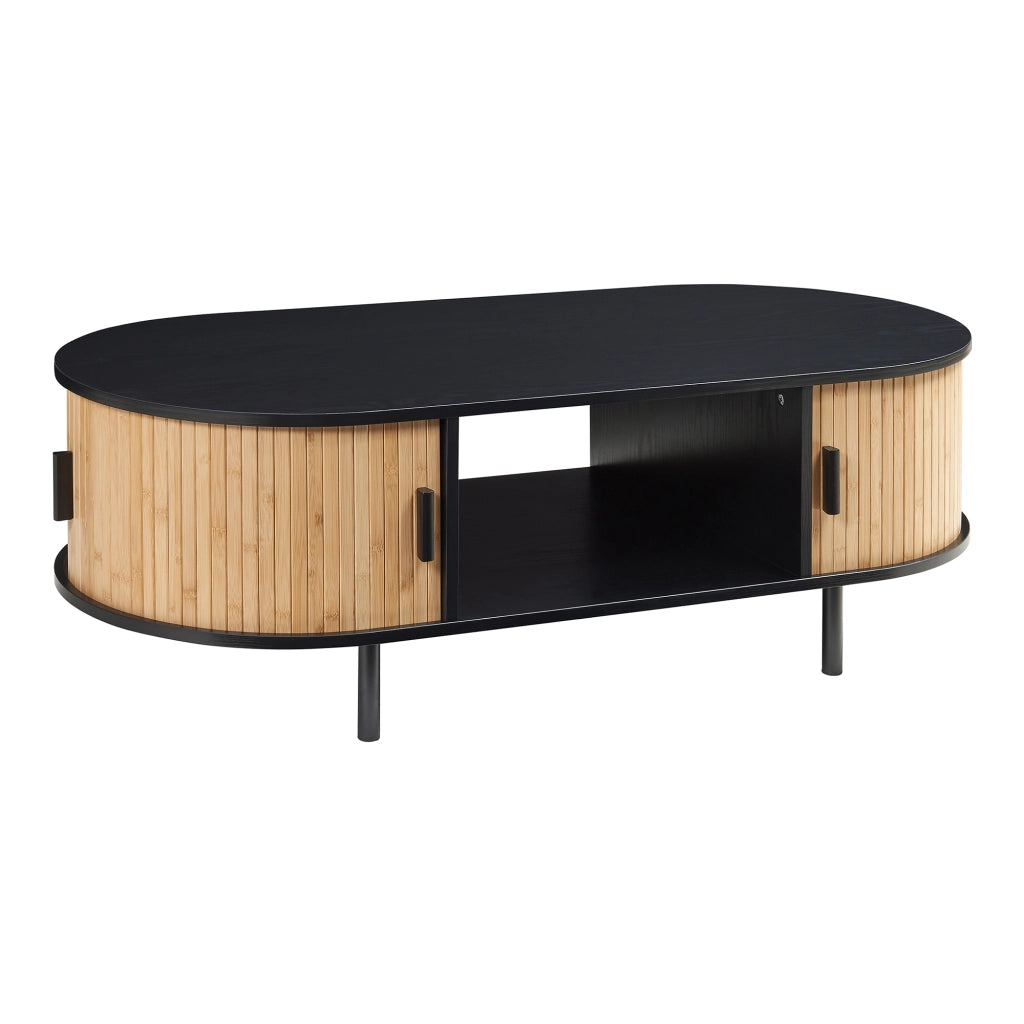 Tavolino Tvedestrand da Salotto con 2 Ante Scorrevoli in Bambù 120 x 55 x 40 cm - Nero / Naturale [en.casa]