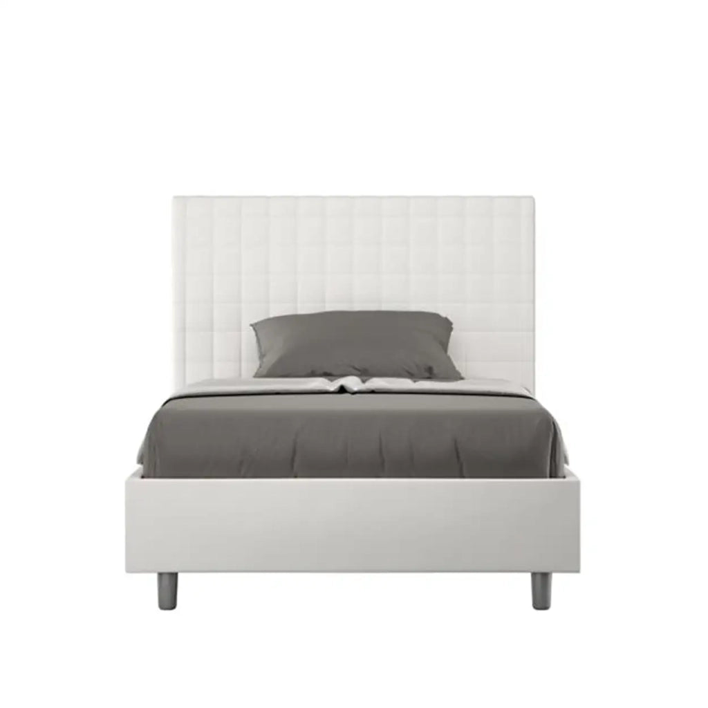 Letto una piazza e mezza contenitore imbottito 120x210 similpelle bianco Sunny