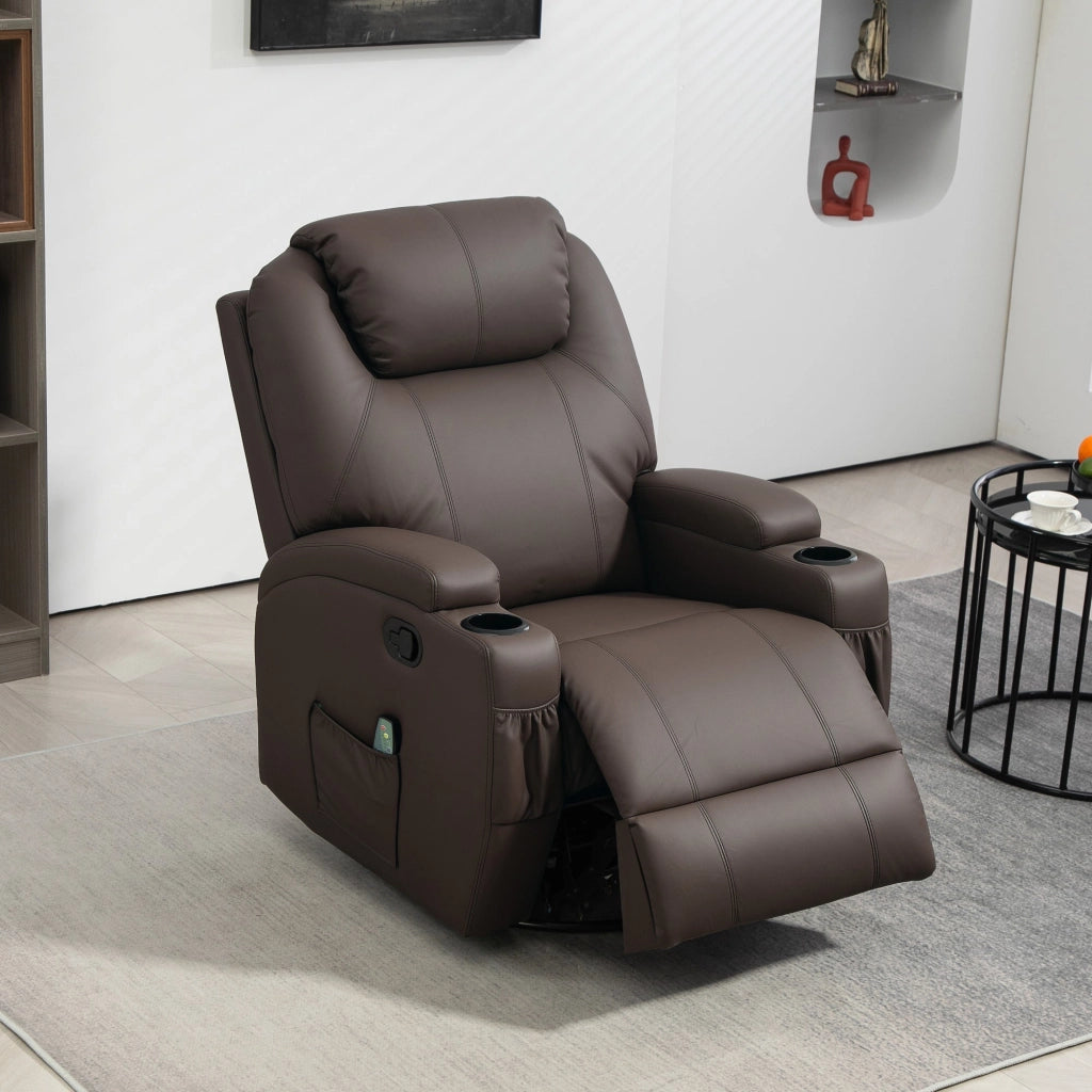 Poltrona Relax Massaggiante Reclinabile con 8 Punti Massaggio e 5 Modalità 84x92x109 cm Marrone Scuro
