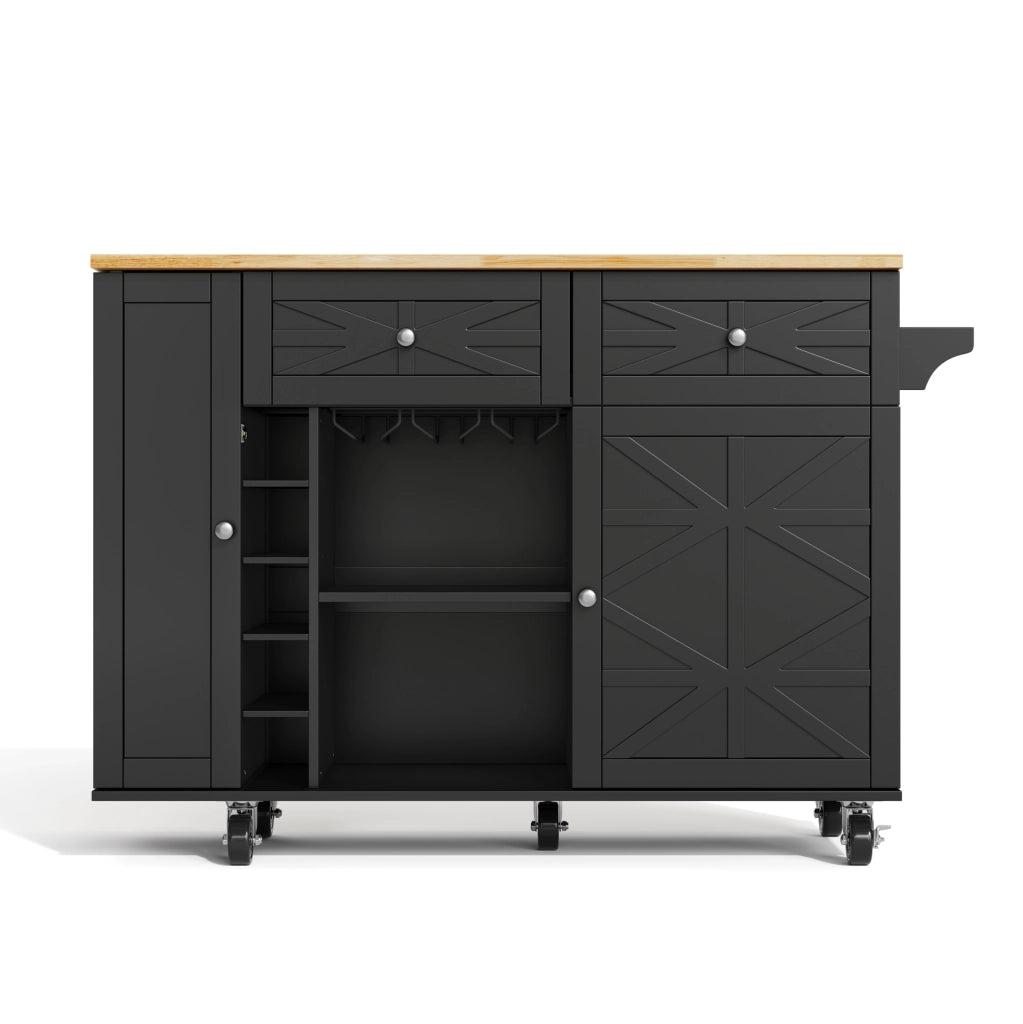 Carrello cucina con piano ribaltabile 120x45(70)x89 cm in MDF nero