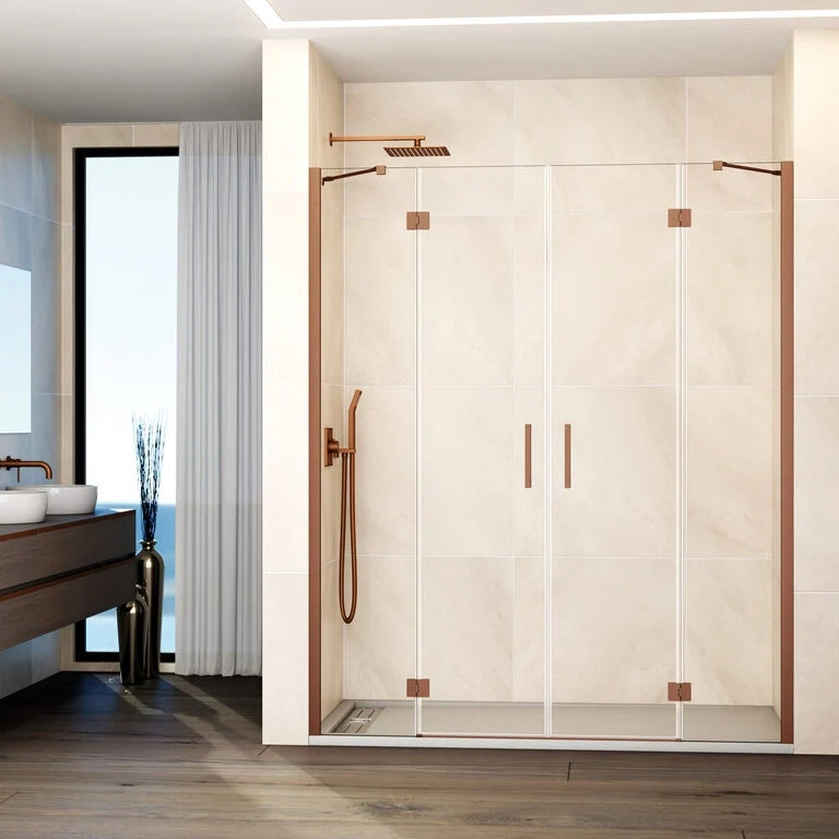 Box doccia frontale GLASS 2 fissi + 2 porte battenti 212.5 cm (209,5-215,5; 40+70+70+40) rame trasparente