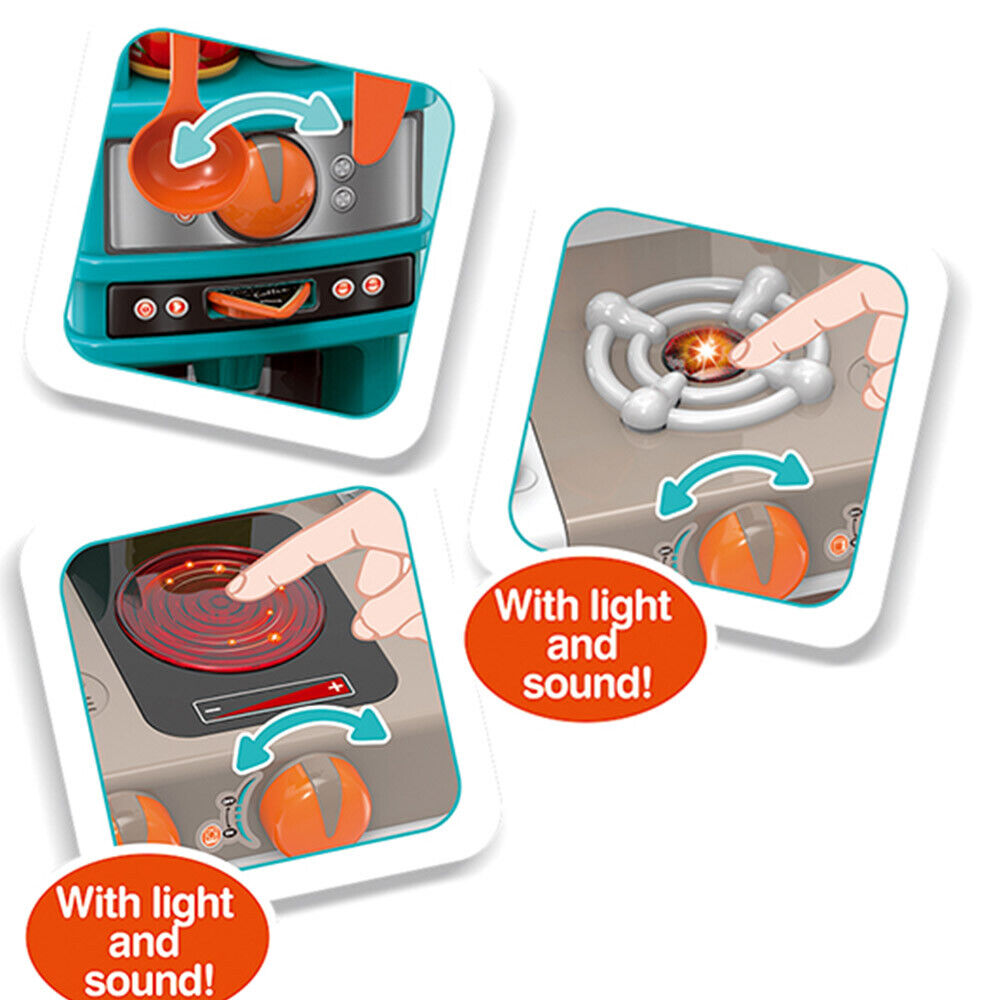 Cucina Giocattolo Bambini con Luci e Suoni 34 Accessori Gioco 87x78x29cm Azzurro