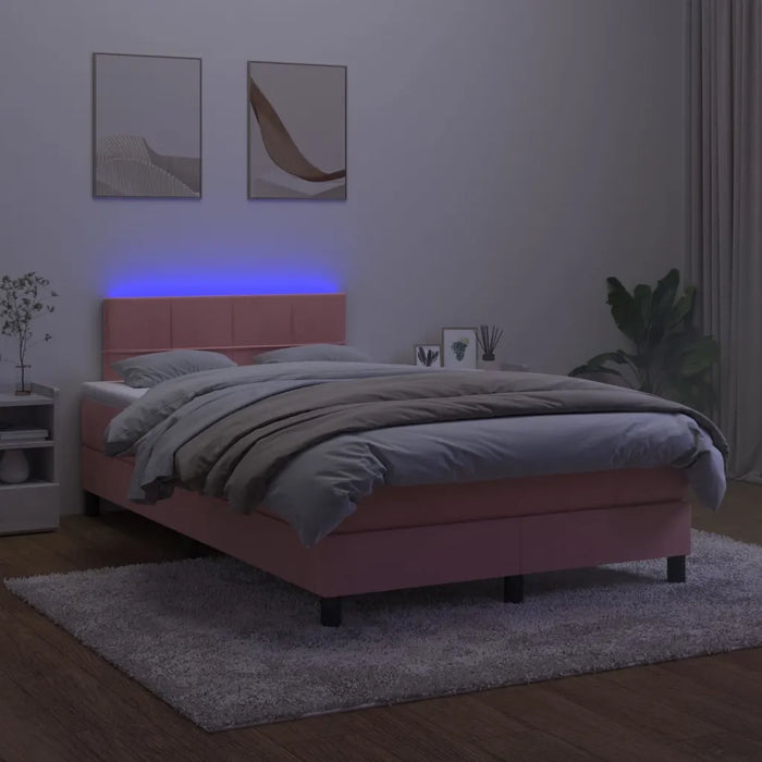 Letto a Molle con Materasso e LED Rosa 120x200 cm in Velluto 3134398