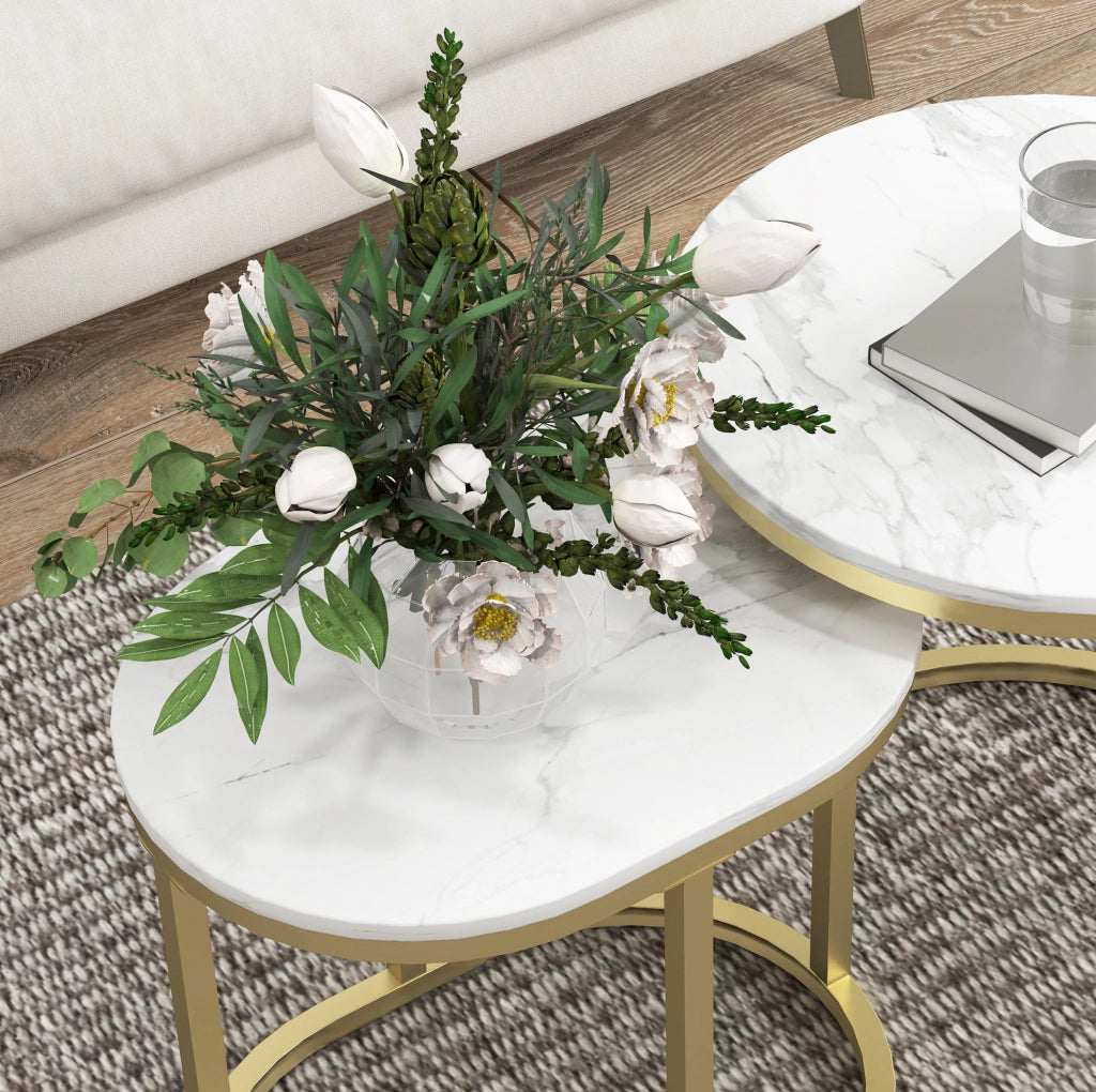 Set 2 tavolini da caffè impilabili in MDF bianco con struttura in acciaio