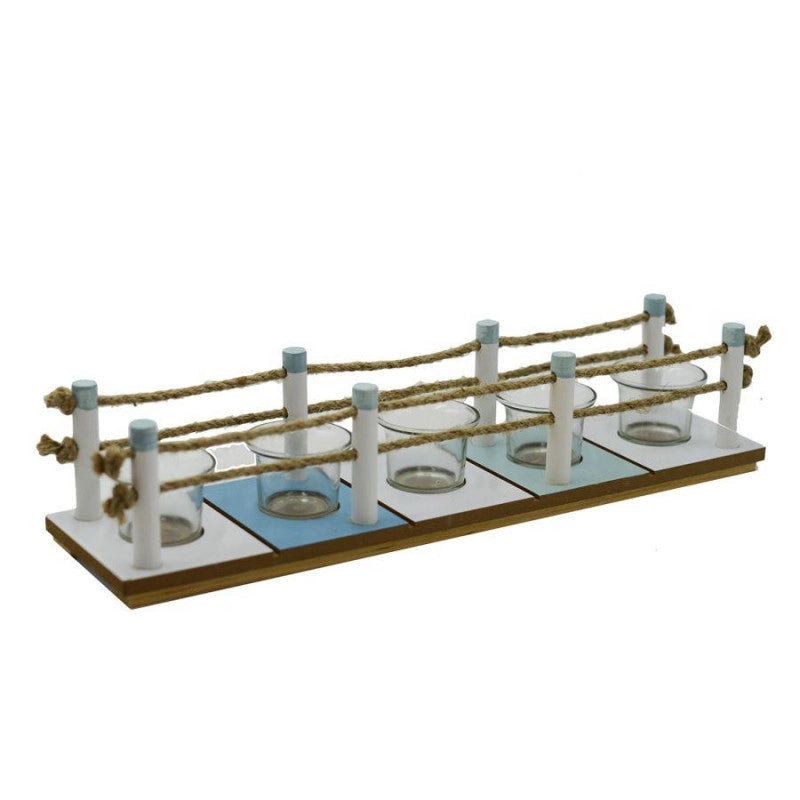 Portacandele mare legno rettangolare 5pcm 45x11h10
