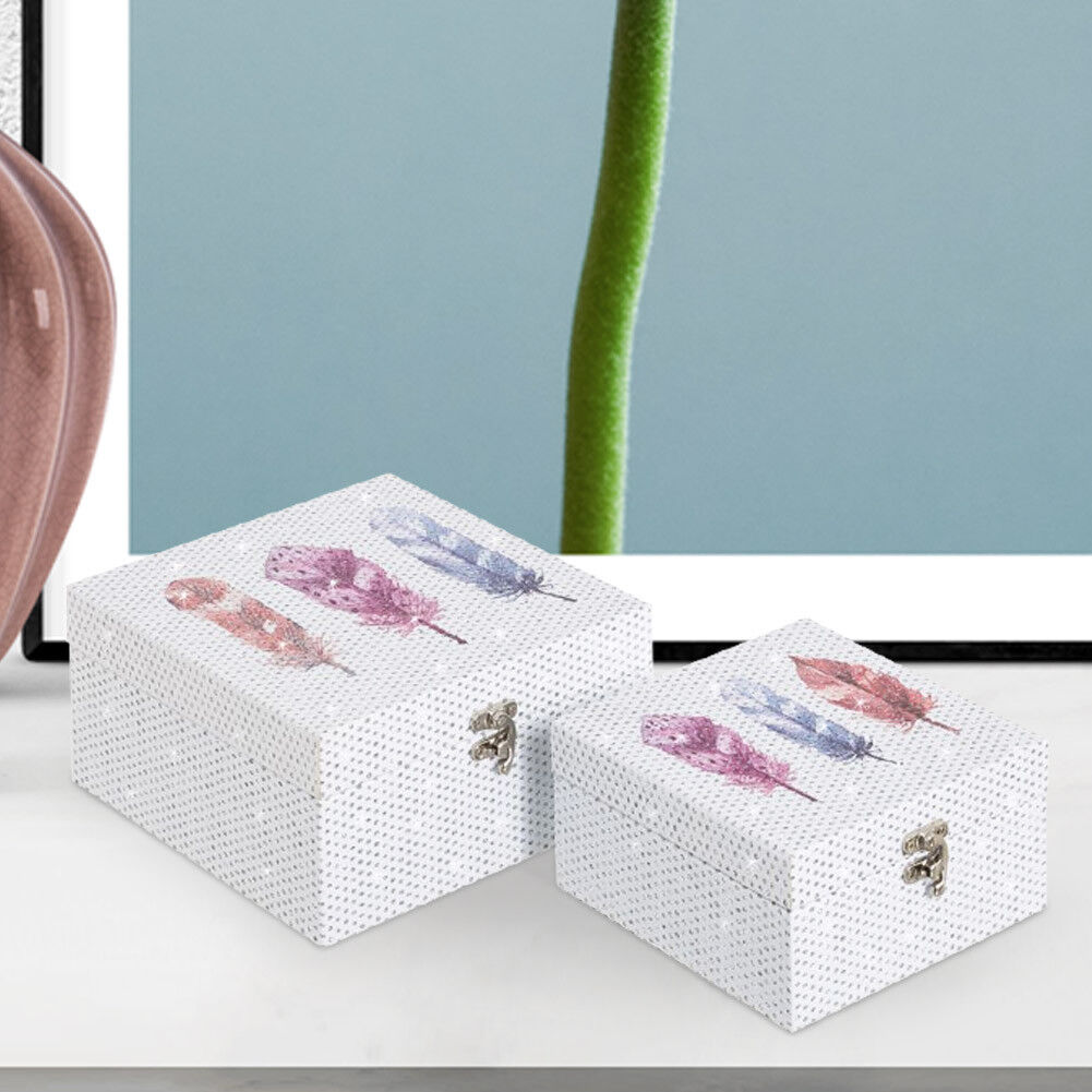 Set 2 Scatole Portagioie Piume con Strass e Chiusura in Metallo 2 Dimensioni