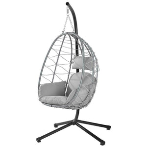 Poltrona Sospesa Giardino Sedia Dondolo Amaca pendolo in Rattan e Metallo Grigio