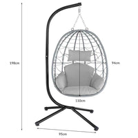 Poltrona Sospesa Giardino Sedia Dondolo Amaca pendolo in Rattan e Metallo Grigio