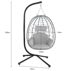 Poltrona Sospesa Giardino Sedia Dondolo Amaca pendolo in Rattan e Metallo Grigio