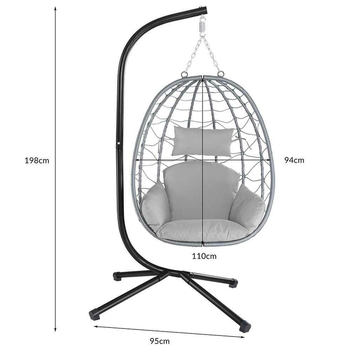 Poltrona Sospesa Giardino Sedia Dondolo Amaca pendolo in Rattan e Metallo Grigio