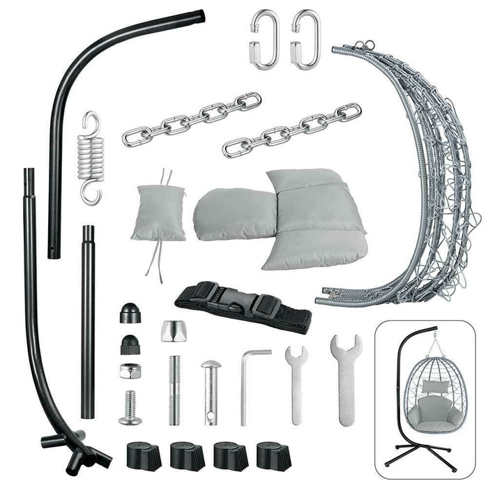 Poltrona Sospesa Giardino Sedia Dondolo Amaca pendolo in Rattan e Metallo Grigio