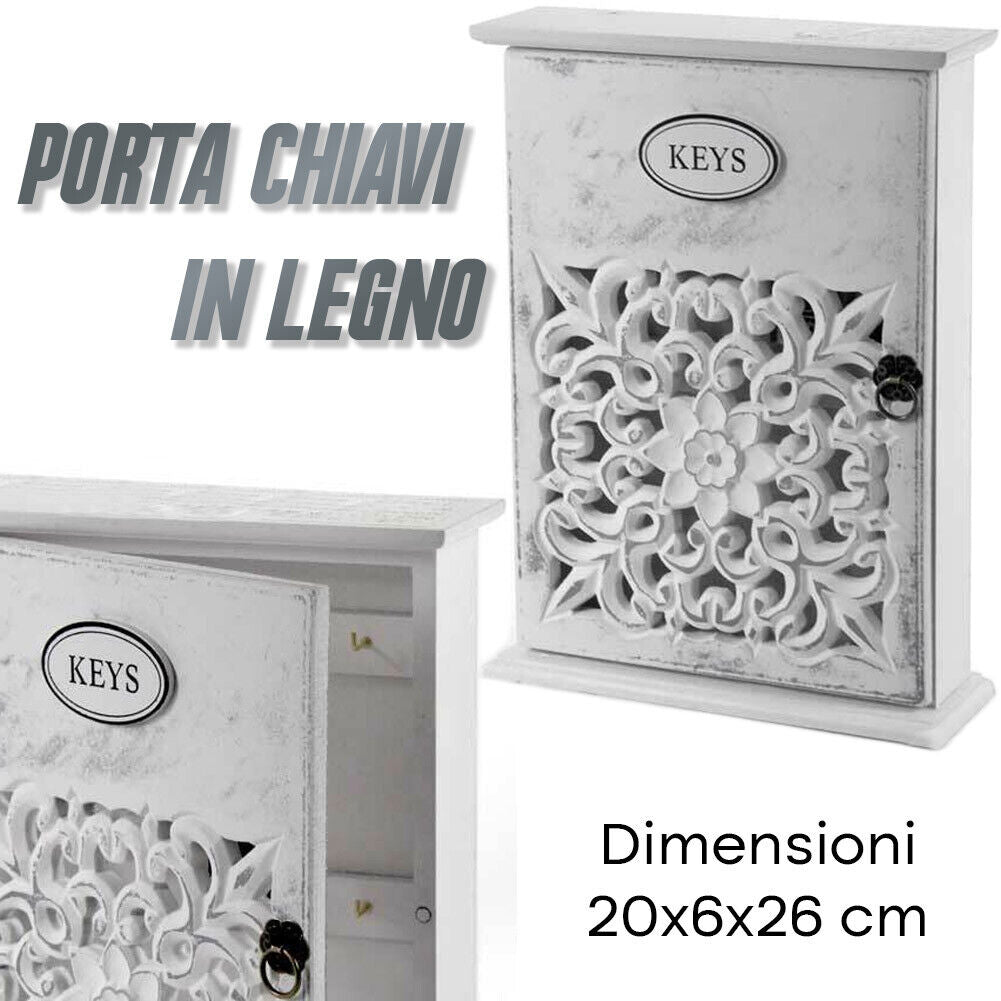 Armadietto Portachiavi da Parete in Legno Shabby Chic Dimensioni 20x6x26H cm
