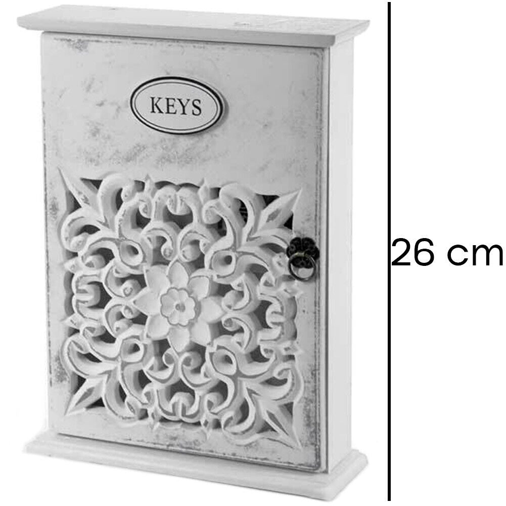Armadietto Portachiavi da Parete in Legno Shabby Chic Dimensioni 20x6x26H cm