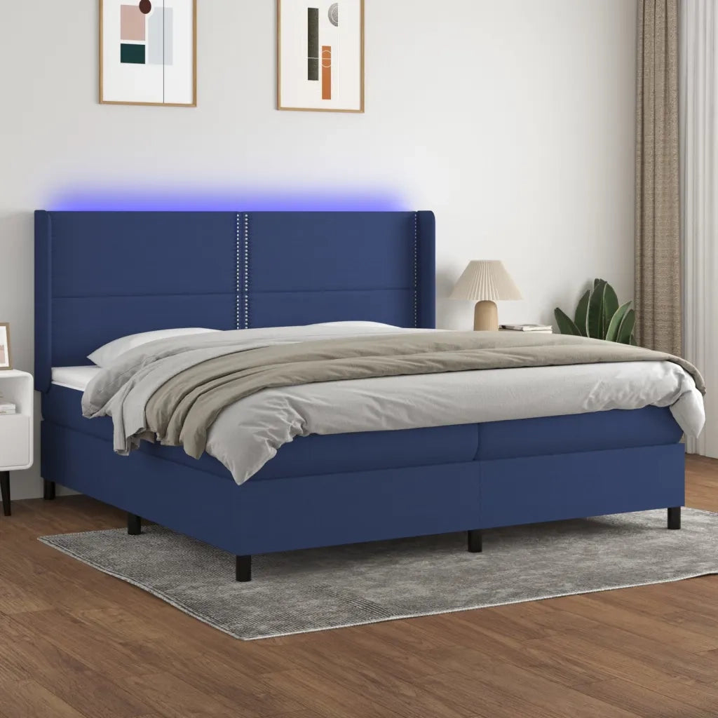 Letto a Molle Materasso e LED Blu 200x200cm in Tessuto 3138267