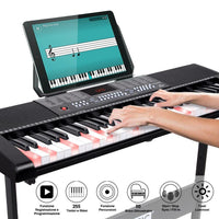 Tastiera Musicale Pianola Elettronica 61 Tasti Luminosi con Supporto e Sgabello