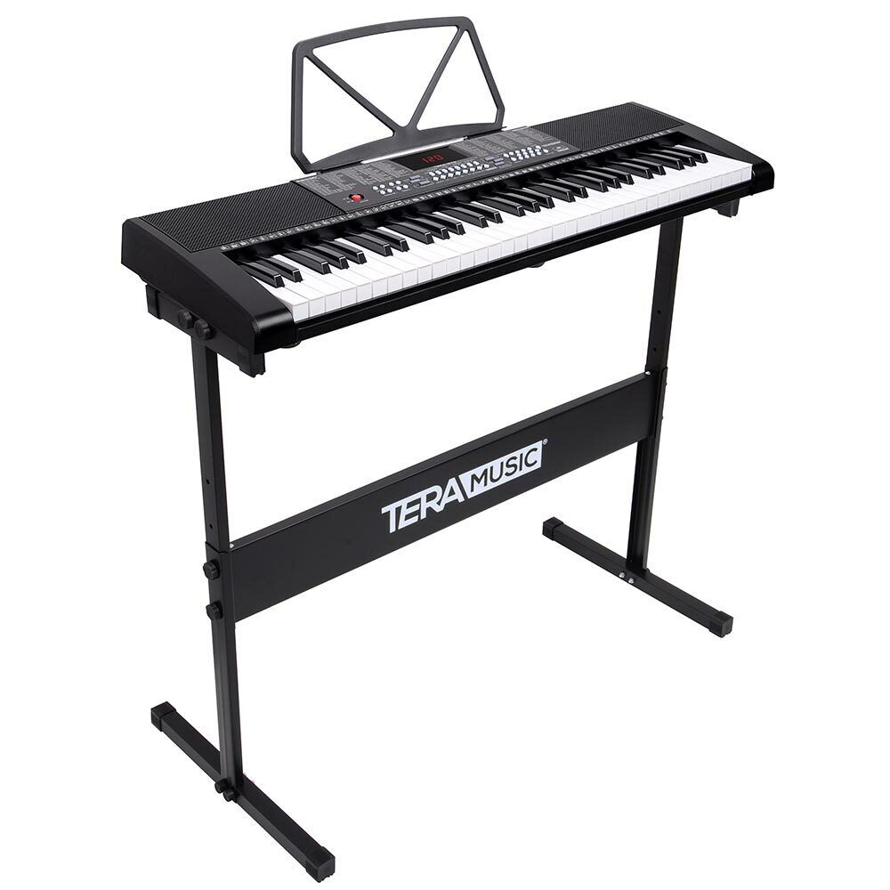 Tastiera Musicale Pianola Elettronica 61 Tasti Luminosi con Supporto e Sgabello