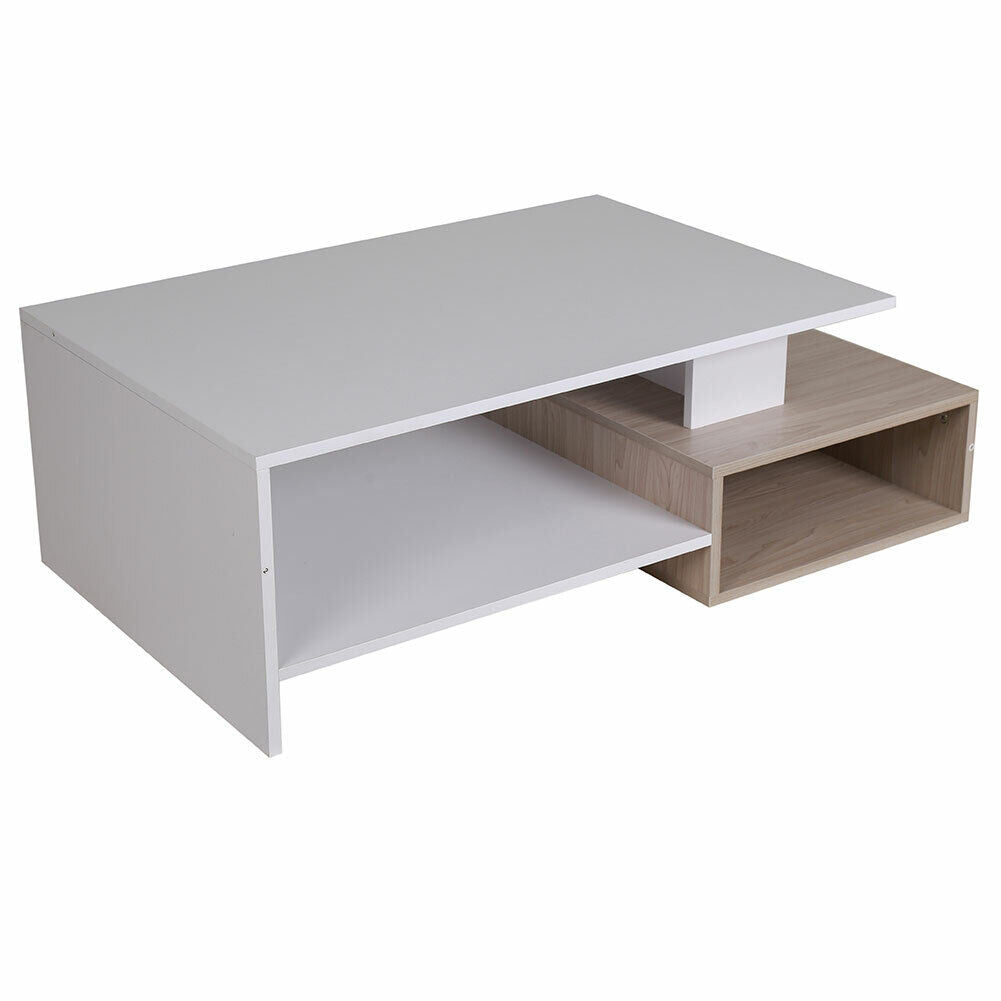 Tavolino Divano Salotto Rettangolare Design Moderno Legno 4 Ripiani Bianco Oak