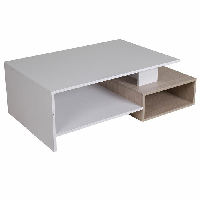 Tavolino Divano Salotto Rettangolare Design Moderno Legno 4 Ripiani Bianco Oak