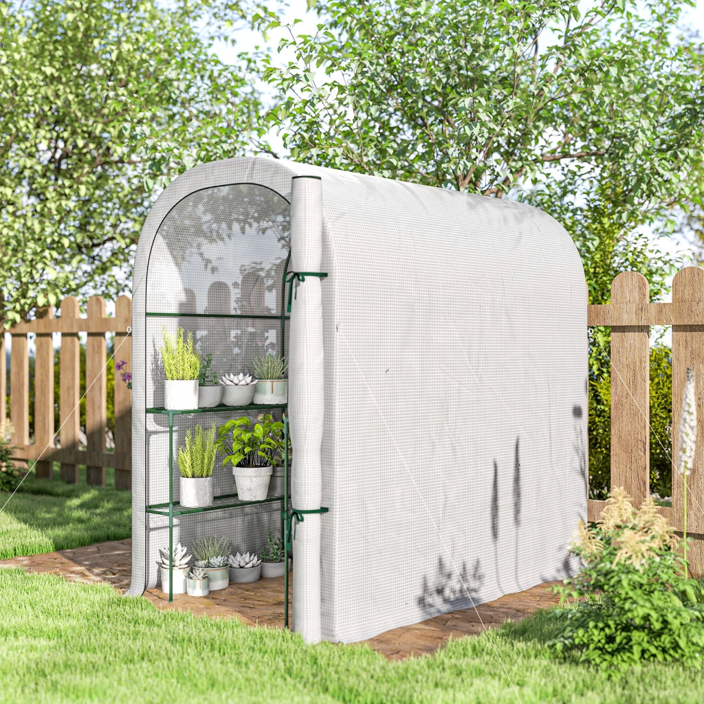 Serra da Giardino 123x187x189 cm con Scaffali a 2 Livelli e Porta Avvolgibile in Acciaio e PE Bianco