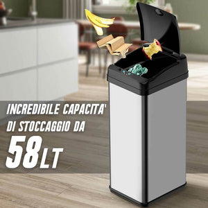 Pattumiera Automatica cn Sensore Elettrico 58Lt Bidone Spazzatura Cucina Acciaio