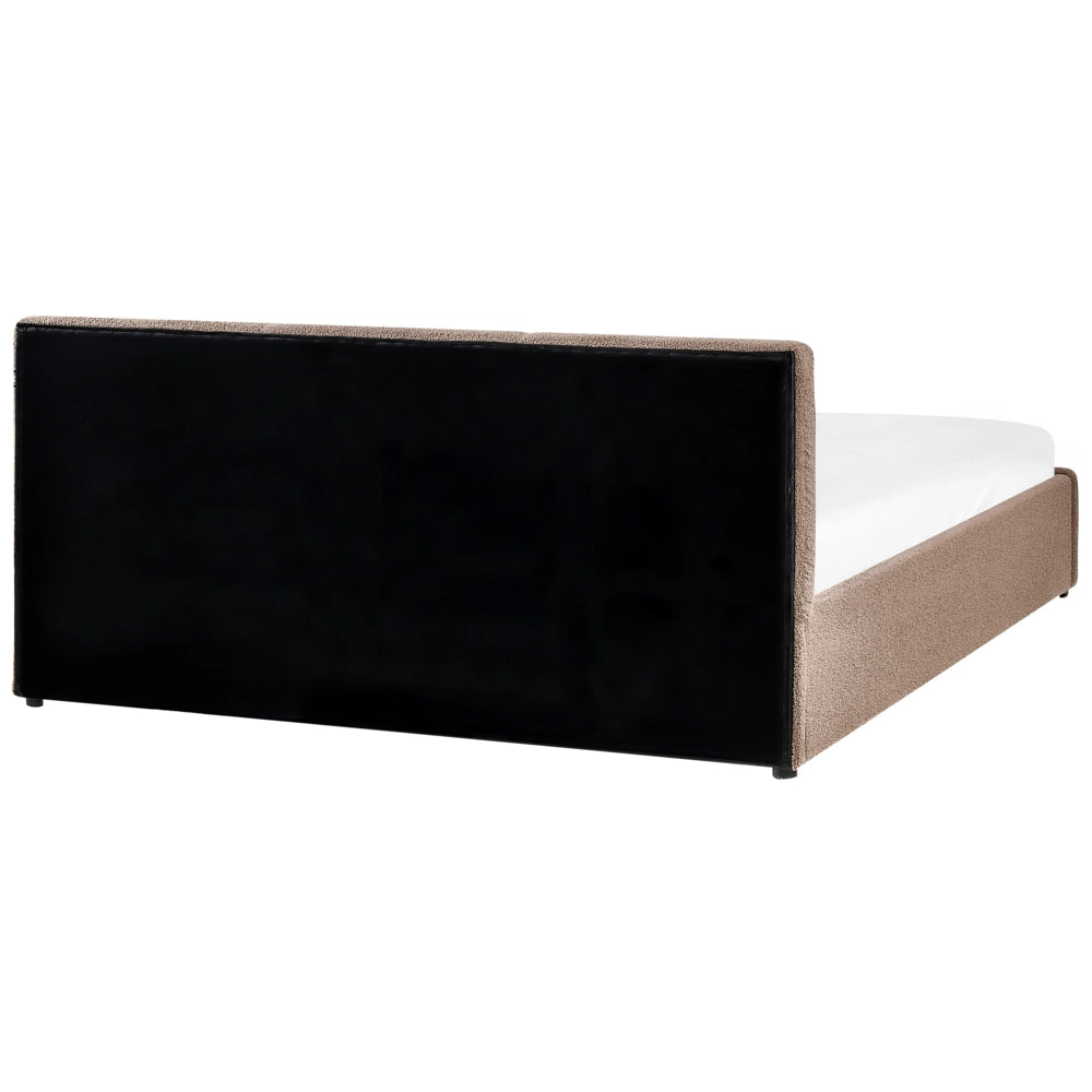 Letto matrimoniale in tessuto bouclè bianco sporco con contenitore 160 x 200 cm Testiera Rivestita Funzione Contenitore