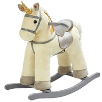 Unicorno a Dondolo Cavalcabile Peluche Cavallo Giocattolo Bambini Suoni Beige