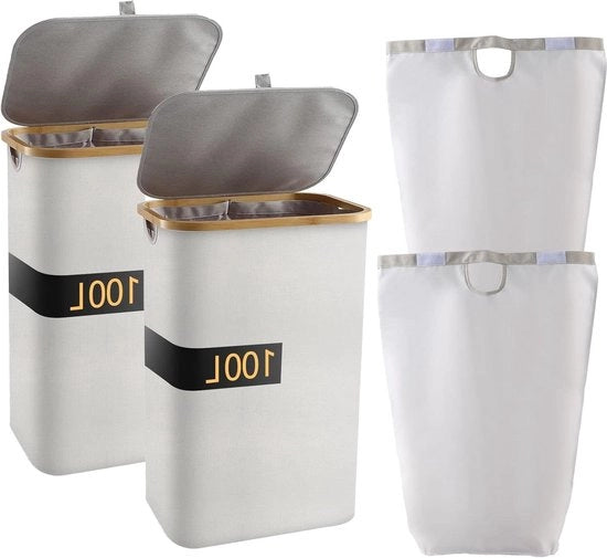 Set di 2 secchi di lavanderia da 100 litri con coperchio - soluzione pratica e spaziosa per il tuo bucato
