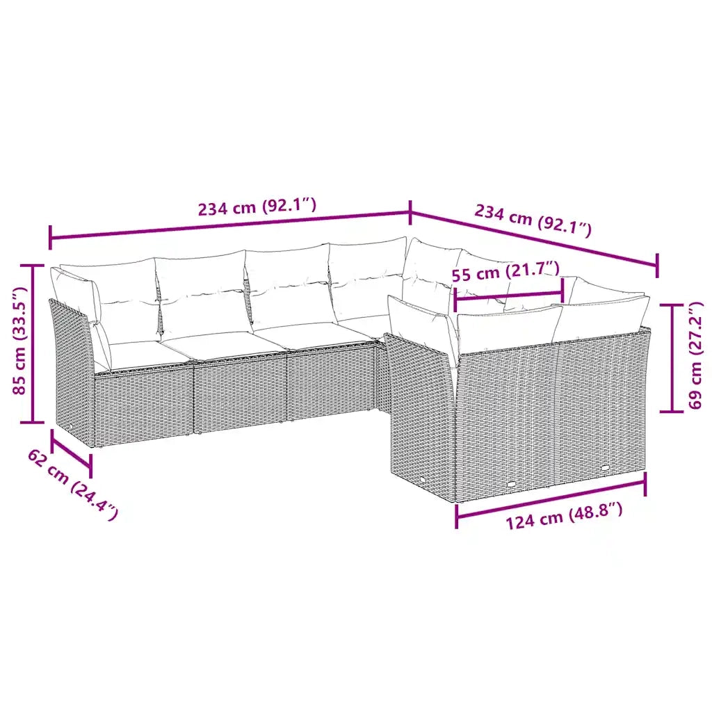 Set Divani da Giardino 8 pz con Cuscini Marrone in Polyrattan 3218593