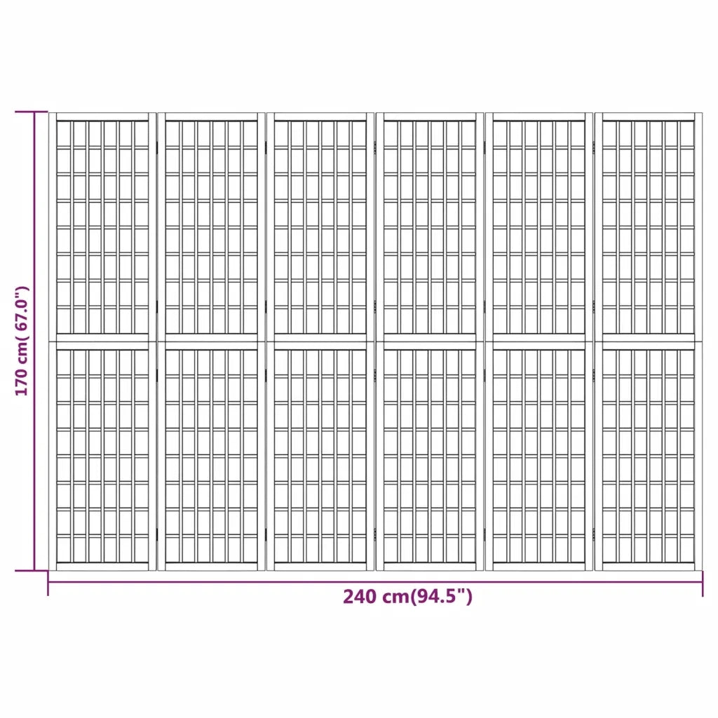 Divisorio Pieghevole 6 Pannelli Stile Giapponese 240x170cm Nero 352082