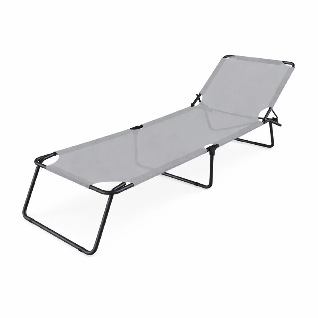 Lettino Prendisole Pieghevole Schienale Reclinabile Regolabile Struttura In Metallo Sedia Sdraio Per Spiaggia Mare Giardino Piscina Grigio Scuro