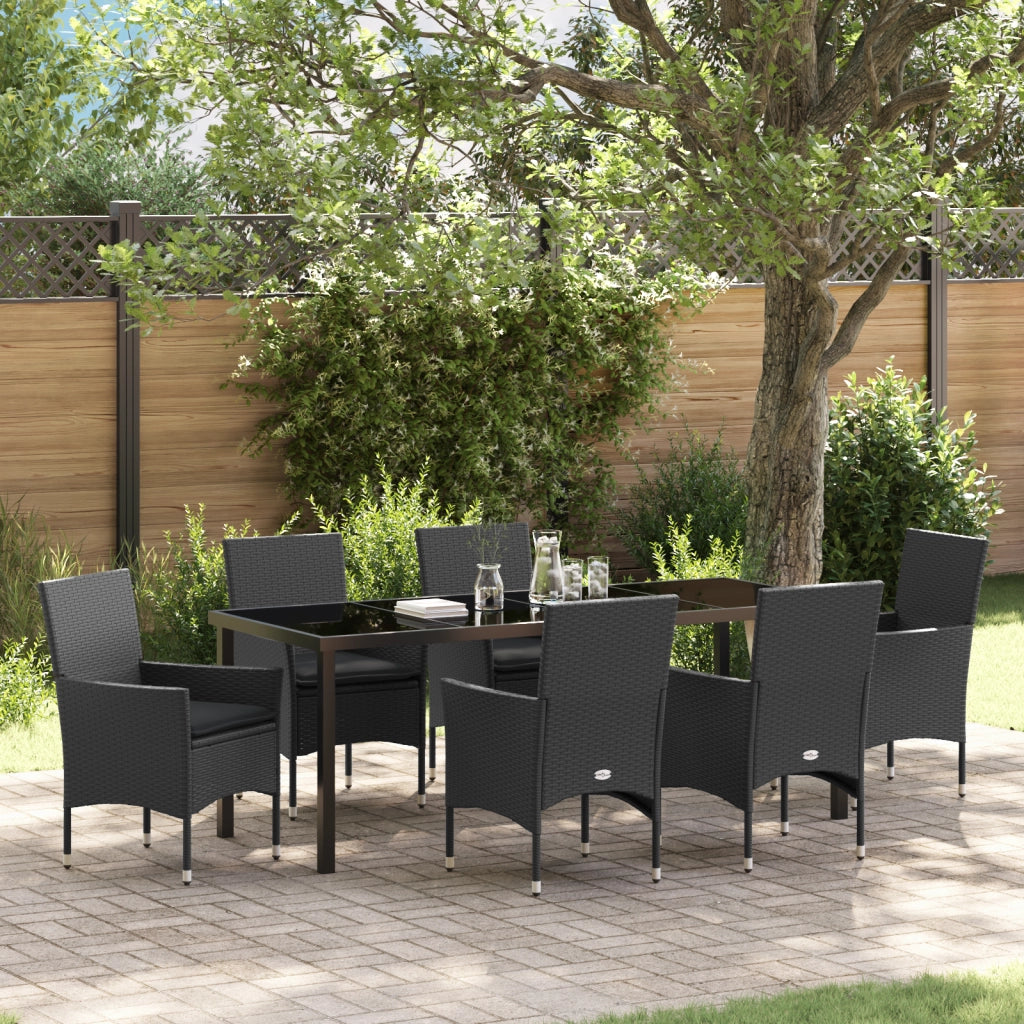Set pranzo giardino  a 7 pezzi con cuscini Rattan Poliestere Nero