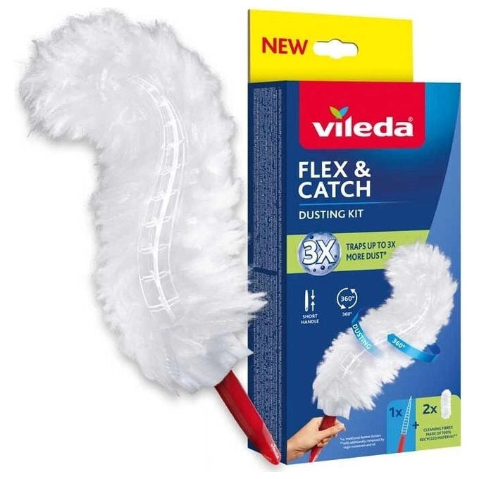 Vileda sistema polvere FlexandCatch, manico corto, 2 ricambi inclusi, catturapolvere per uso quotidiano