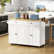 Isola da cucina mobile bianca con 2 cassetti, 2 armadietti e ripiani per cucina ordinata