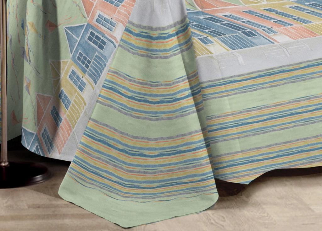 Telo Arredo Multiuso Linea Pensieri Delicati In Cotone Disegno Aquiloni - Matrimoniale - Verde