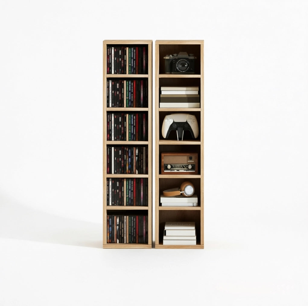 Set di 2 colonne porta CD in rovere, 12 scomparti, capacità 204 CD