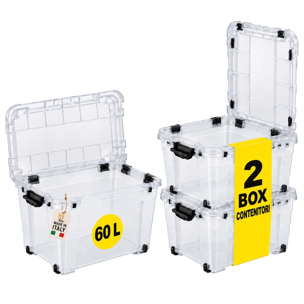 Akitaink 2 Contenitori Box 60L Magic 4UP con Ruote Trasparenti