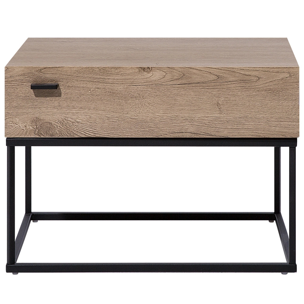 Comodino Cassettiera Legno Scuro Base in Metallo Nero Industrial