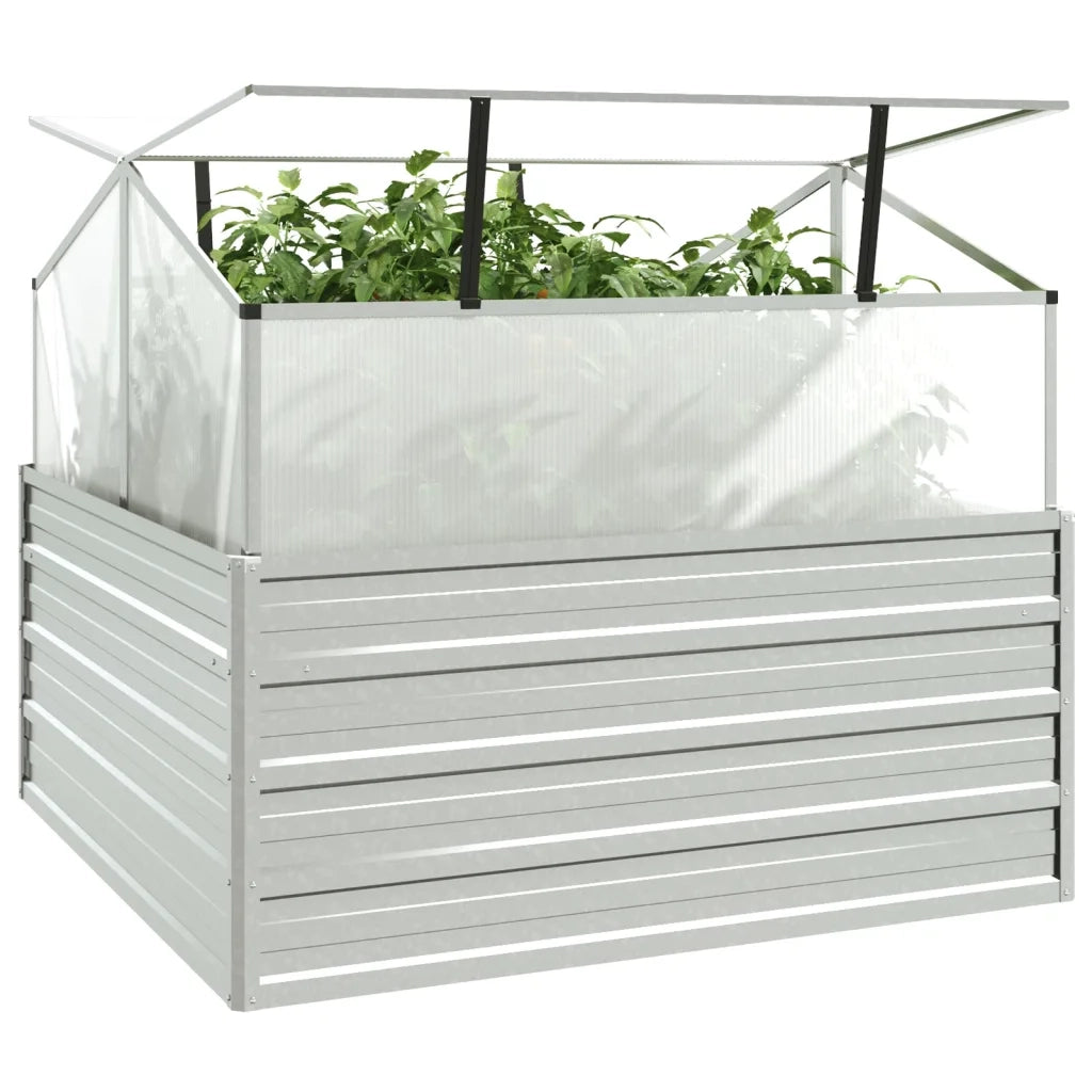 Fioriere | Cassetta per fiori | Letto Rialzato da Giardino con Serra 100x100x85 cm Argento